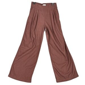 Abercrombie Fitch Linen Blend Pleated Wide Leg Trousers Brown High Rise M Womens